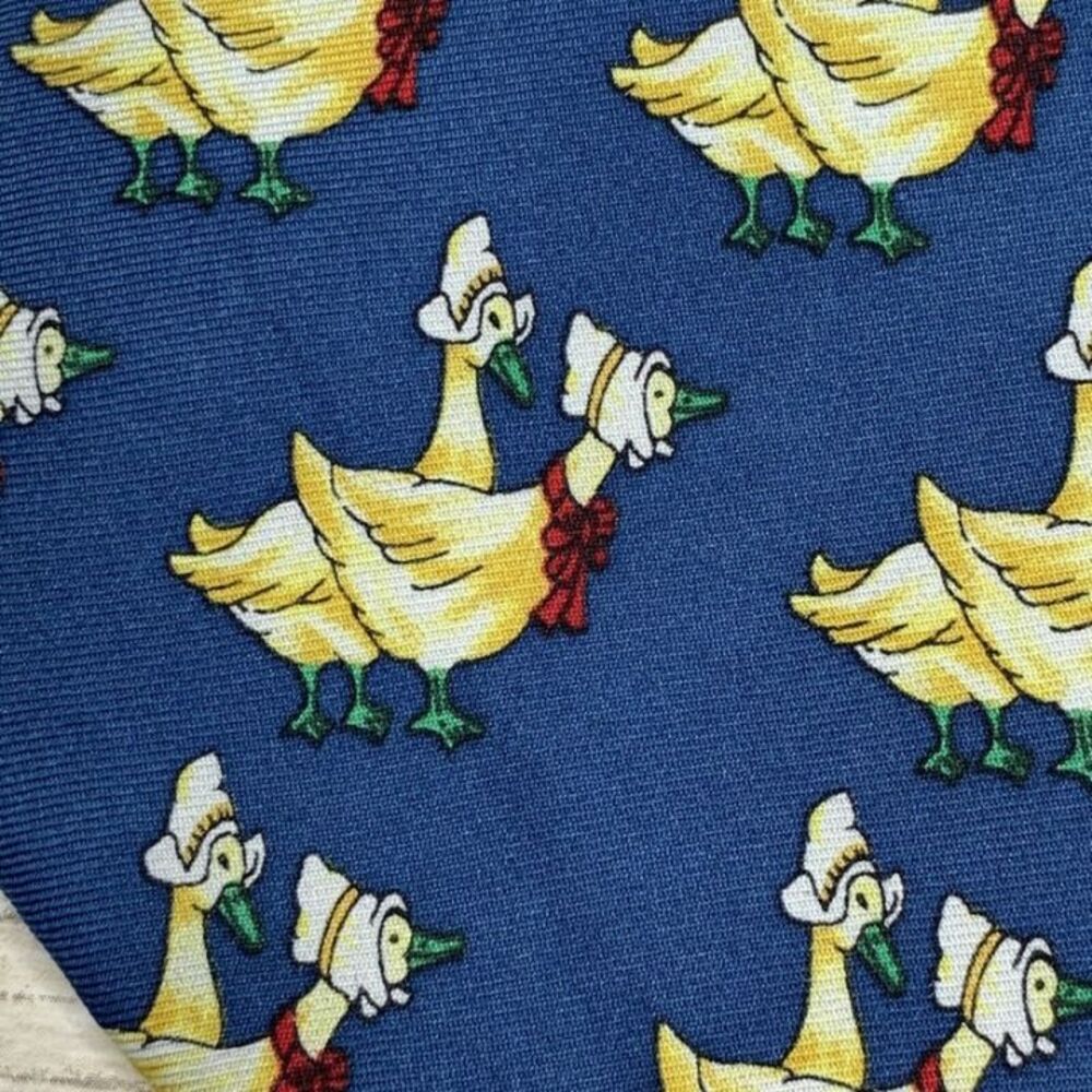 Andrew Scott Handmade Silk Necktie Blue Duck Goose Bird Pattern Vintage Tie blue - Picture 3 of 5